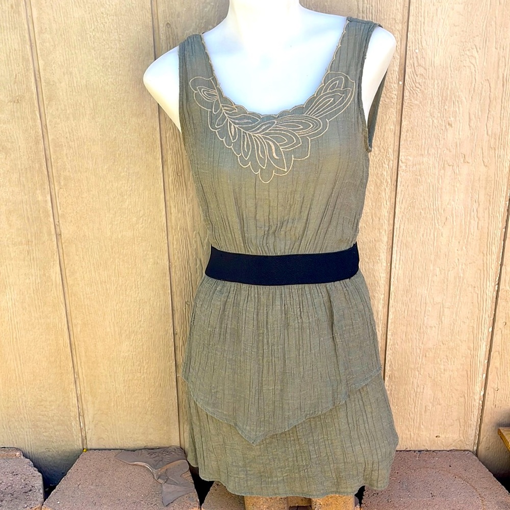 Olive Green Fitted Sheath Dress S